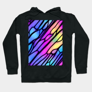 Black Wavy Lines on a Bright Frosted Liquid Multicolor gradient glass - Stained Glass Design Hoodie
